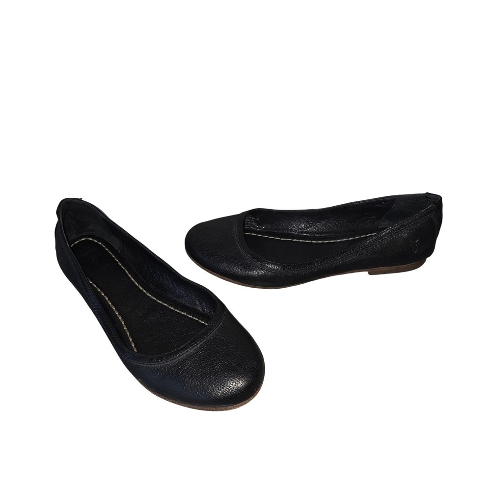 Frye Carson Ballet Flat Shoes Women 7 Black Leather Round Toe Comfort Cushioned